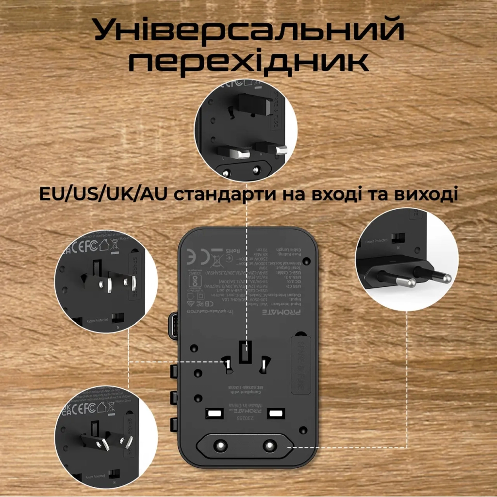Зарядний пристрій Promate tripmate-gan70r - изображение 3