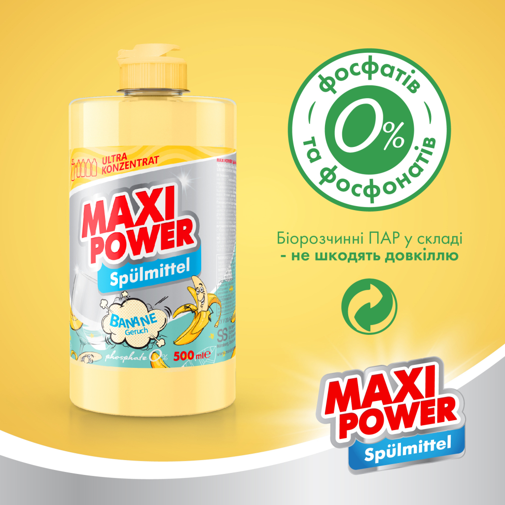 Засіб для ручного миття посуду Maxi Power Банан 500 мл (4823098411956) - зображення 5