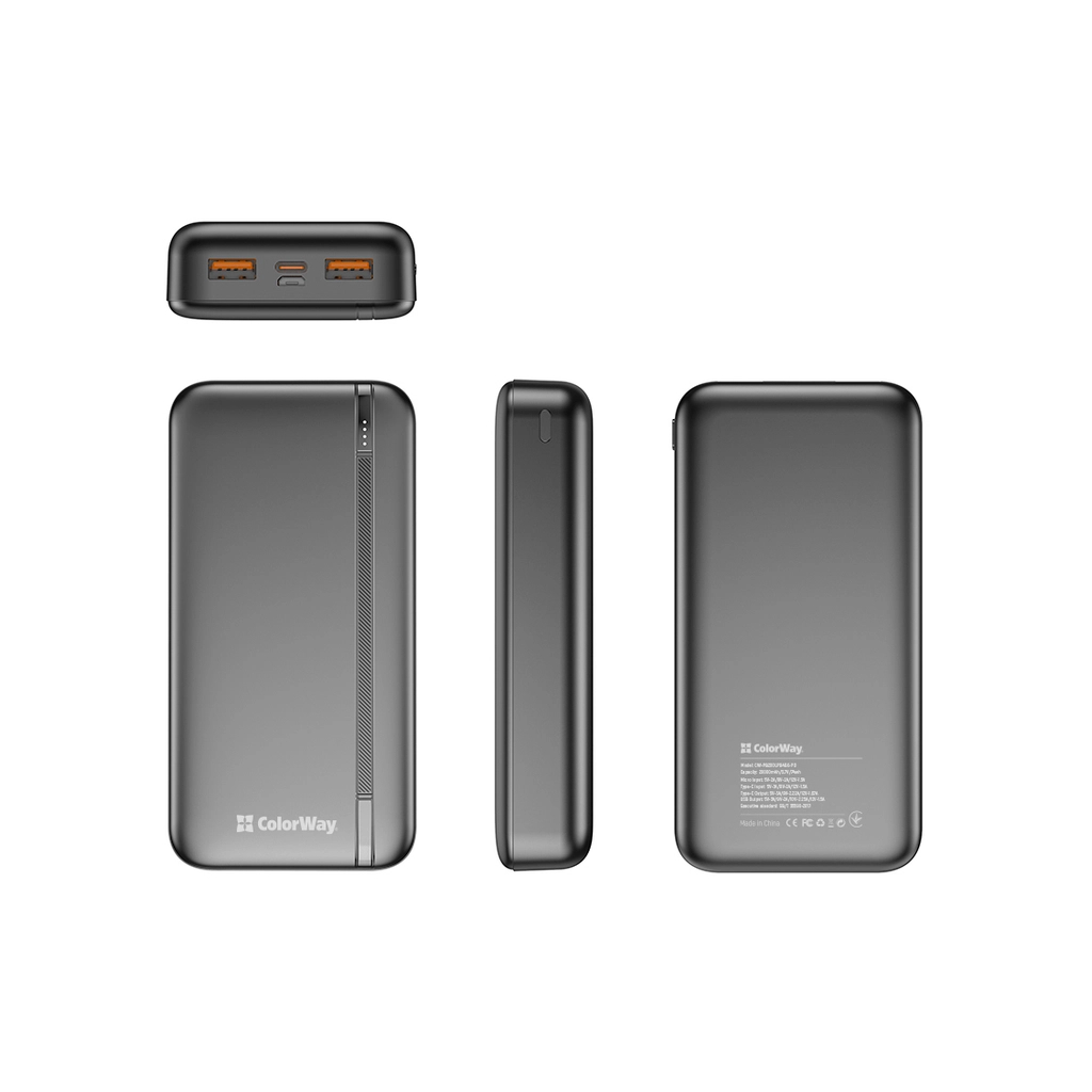 Батарея універсальна ColorWay 20 000 mAh Portable Charger (USB/QC3.0 + USB-C/PD/22.5W) Black (CW-PB200LPB4BK-PD) - зображення 5