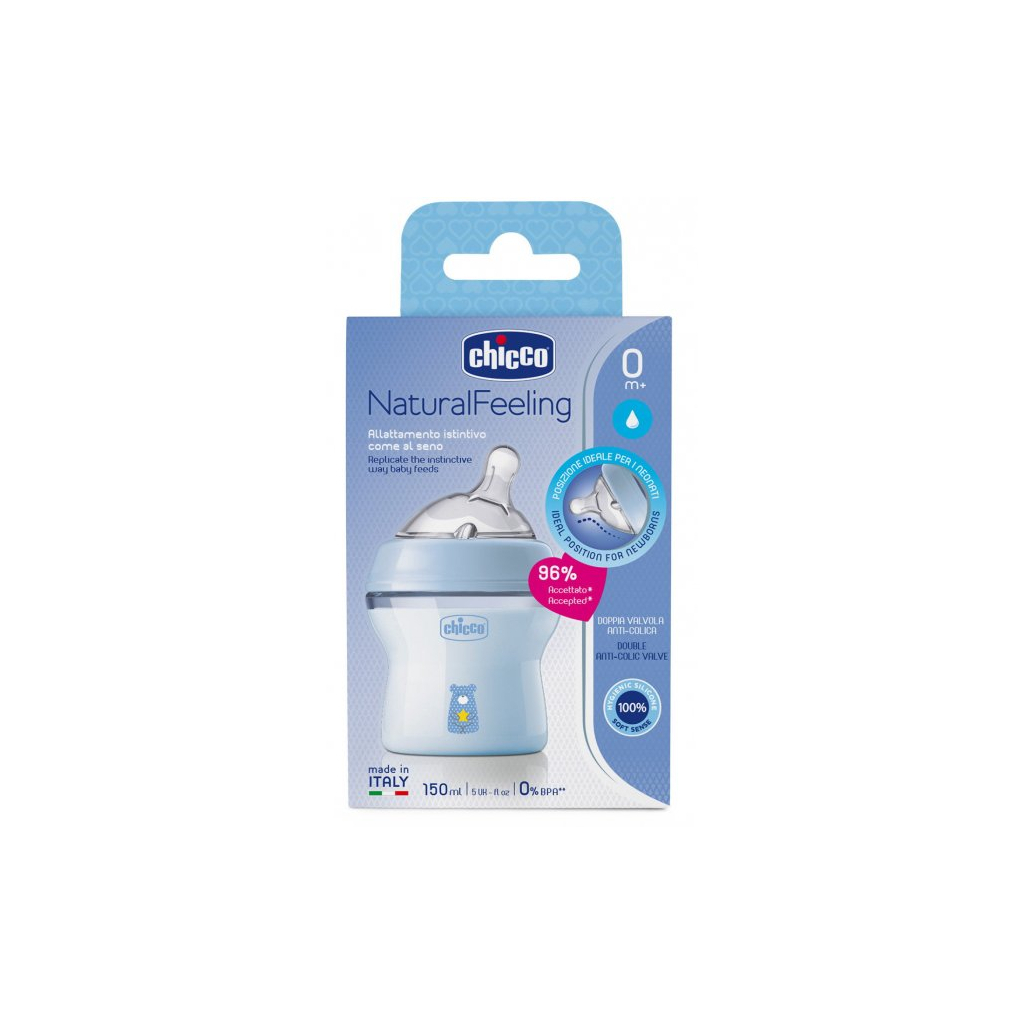 Пляшечка для годування Chicco Natural Feeling Color 150 мл 0 м + Блакитна (81311.20) - зображення 8