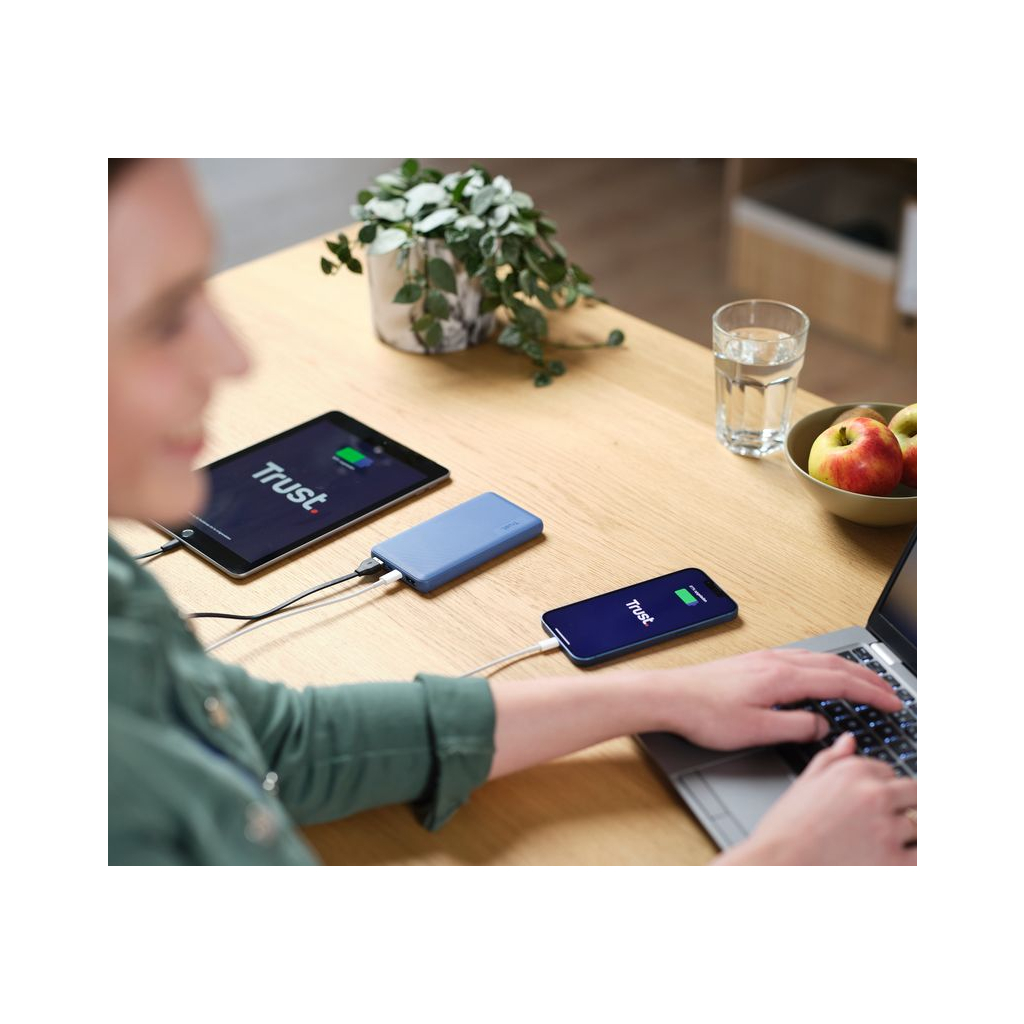 Батарея універсальна Trust 10000mAh Primo ECO, 2хUSB-A/USB-C, 15W, blue (25028_TRUST) - зображення 6