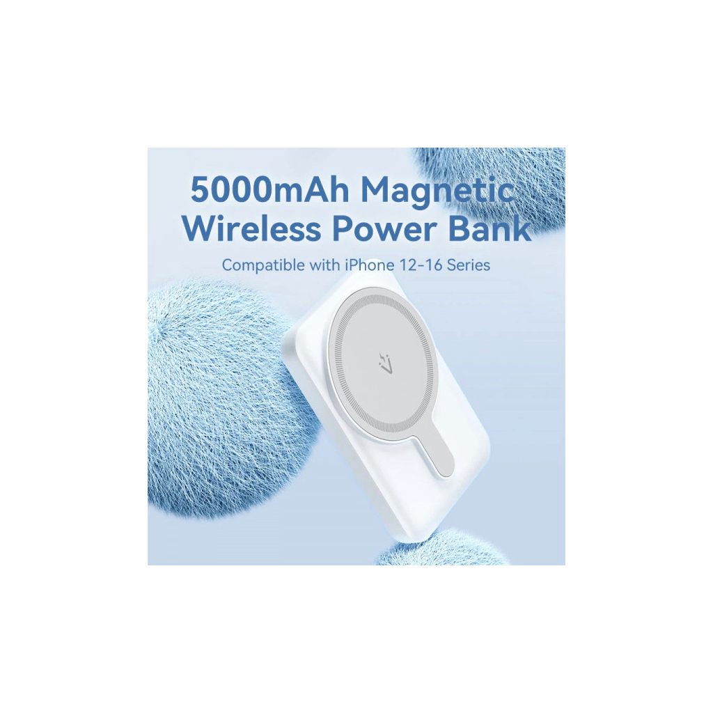 Батарея універсальна Vention Magnetic Wireless 5000mAh 20W 3A, PD USB-C, Light Indicator, White (FHSW0) - изображение 5