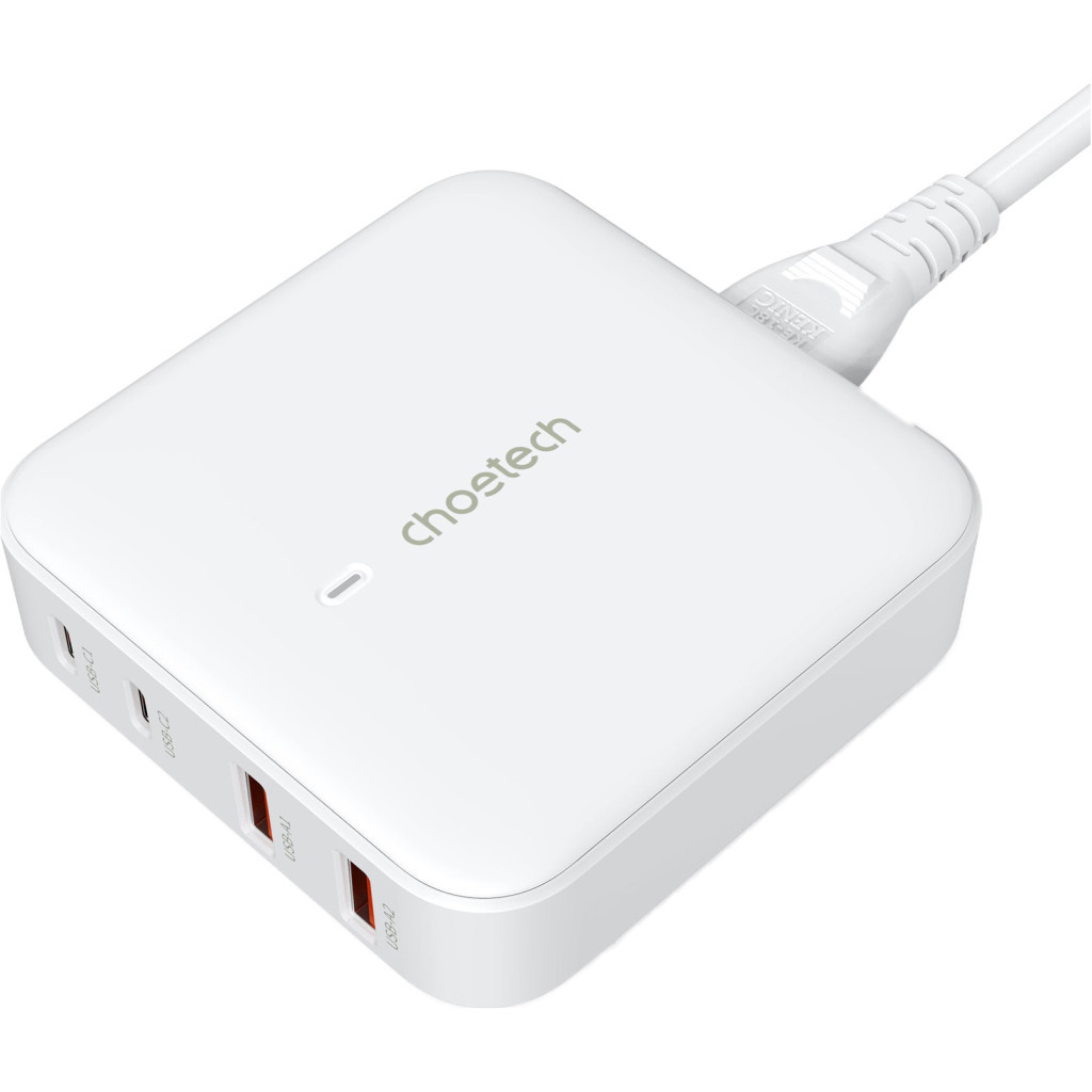 Зарядний пристрій Choetech GaN 2 USB-A / 2 USB-C 100W QC3.0/PD/PPS (PD8008-EU-WH) - зображення 2