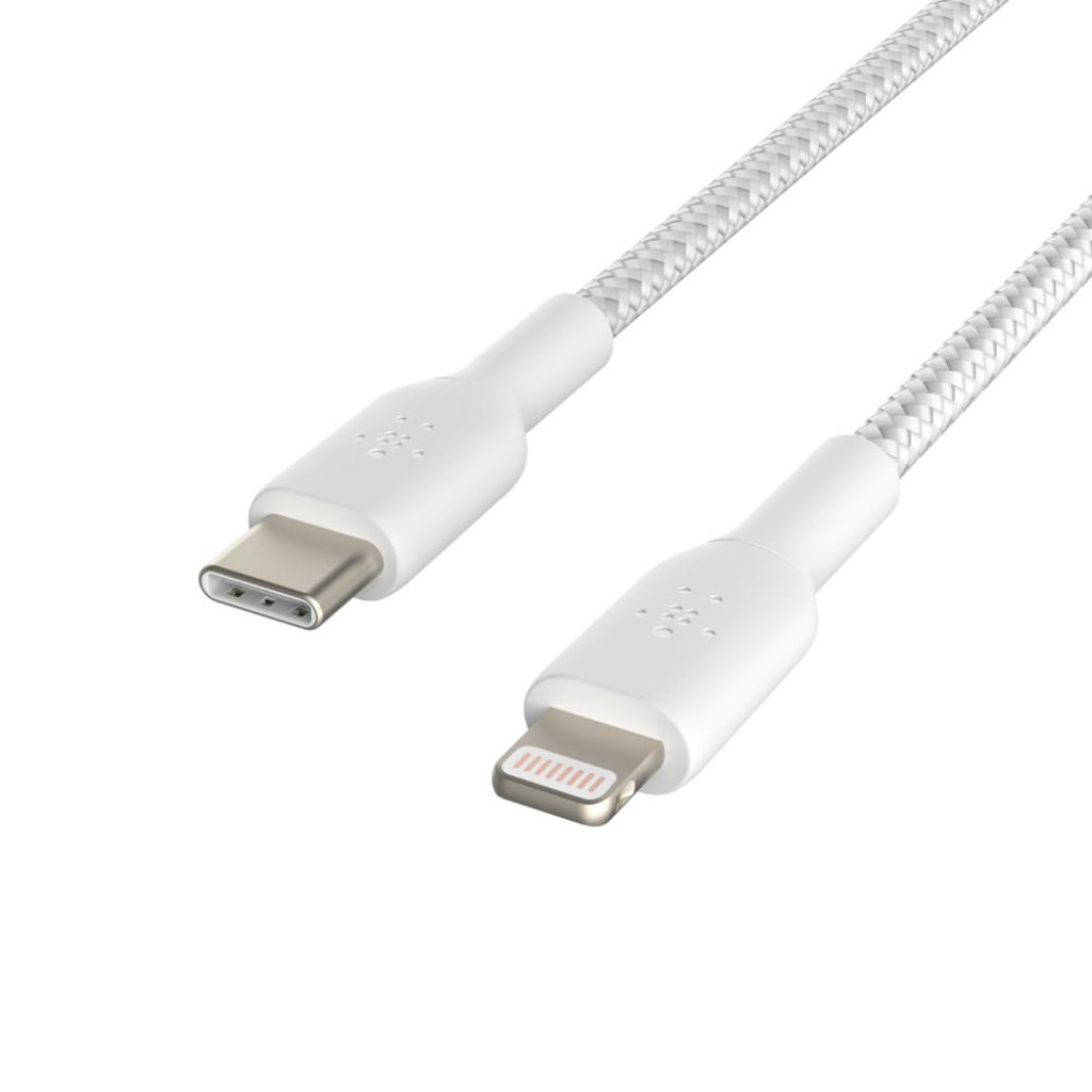 Дата кабель USB 2.0 AM to Lightning 1.0m BRAIDED white Belkin (CAA004BT1MWH) - зображення 5