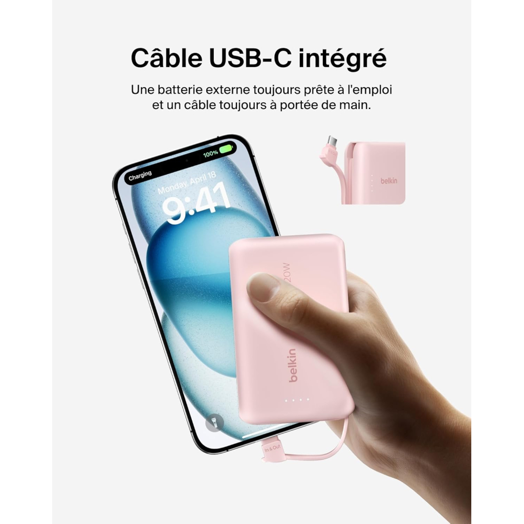 Батарея універсальна Belkin 10000mAh, 20W, USB-C, Pink (BPB021HQPK) - зображення 2