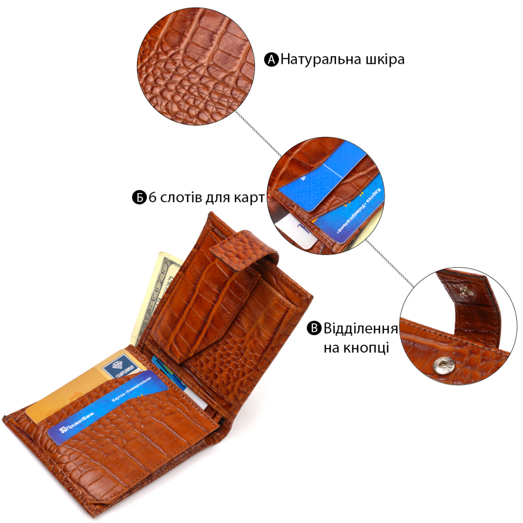 Гаманець Canpellini З натуральної шкіри Рудий (21893) - зображення 4