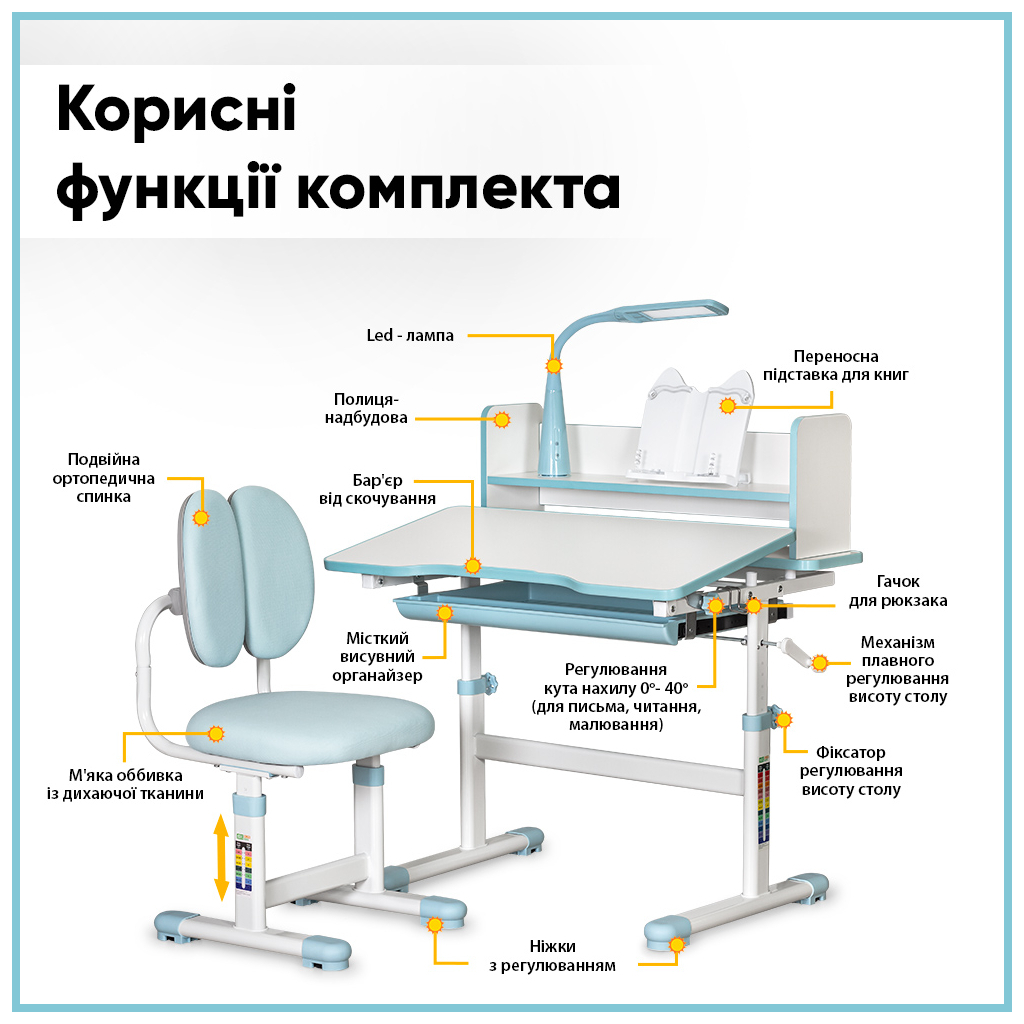 Парта зі стільцем ErgoKids Blue ( +полка+лампа) (BD-24 BL) - зображення 4