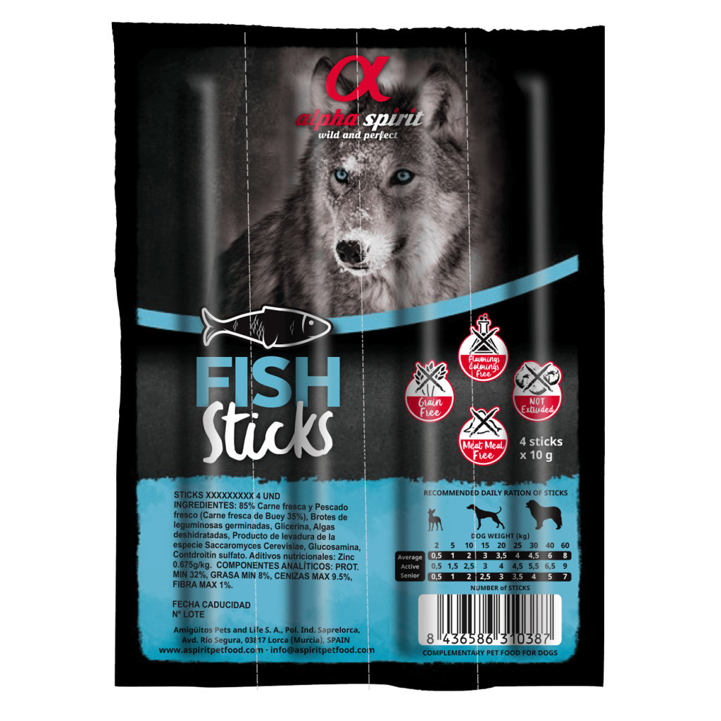 Ласощі для собак Alpha Spirit DOG Sticks Fish напіввологі з риби, палички 40 г (8437013576925) - зображення 1