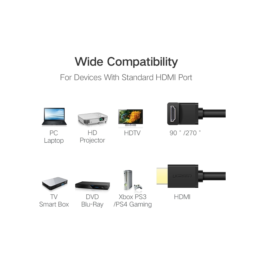 Кабель мультимедійний HDMI M to HDMI M 1.0m 90° corner HD103 black UGREEN (10172) - зображення 4