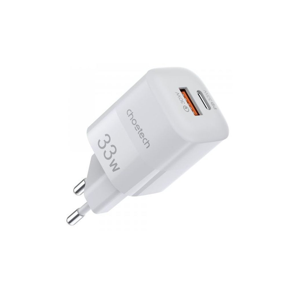 Зарядний пристрій Choetech GaN USB-A/USB-C 33W QC3.0/PD/PPS (PD5006-EU-WH) - зображення 1