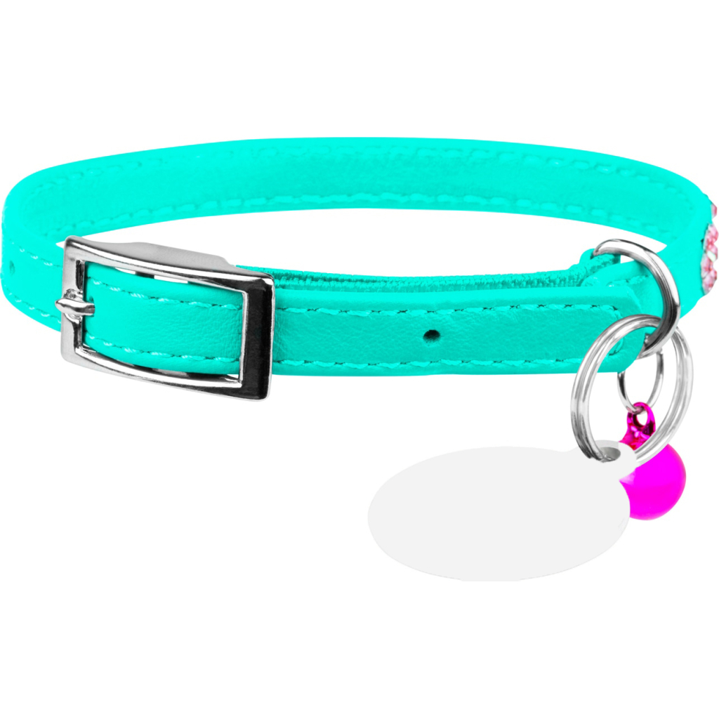 Нашийник для тварин WAUDOG GLAMOUR "Квіточка" з резинкою і стразами для кішок (ментоловий) (325513) - зображення 1