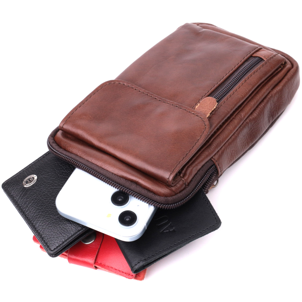 Сумка Vintage На пояс з натуральної шкіри Коричнева (22564) - зображення 5