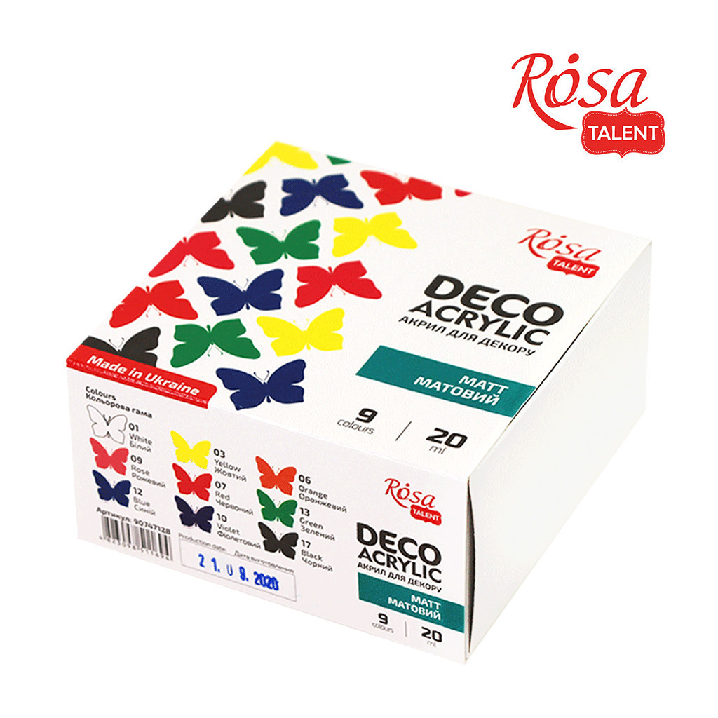 Акрилові фарби Rosa для декору матові 9 кол по 20 мл (4823098511694) - зображення 1
