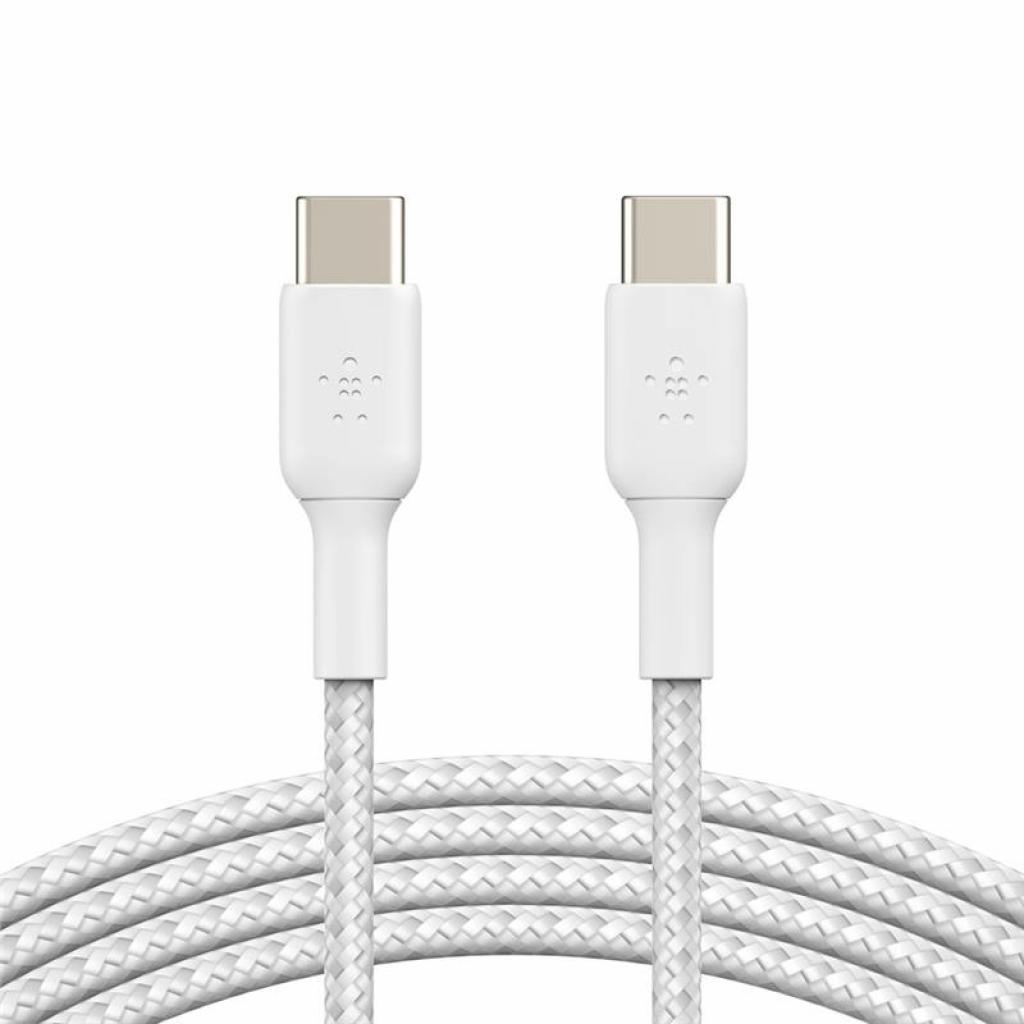Дата кабель USB-С - USB-С, BRAIDED, 1m, white Belkin (CAB004BT1MWH) - зображення 1
