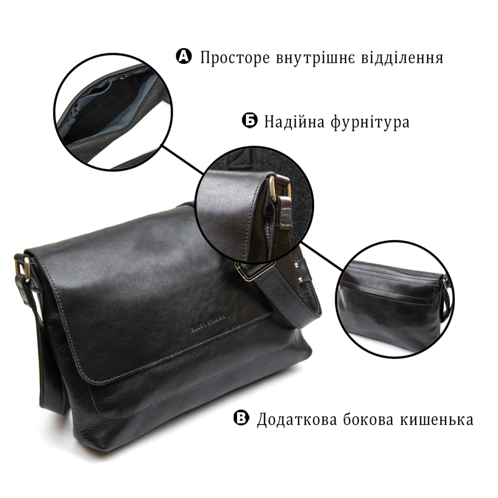 Сумка Grande Pelle Шкіряна чоловіча Чорна (11429) - изображение 4