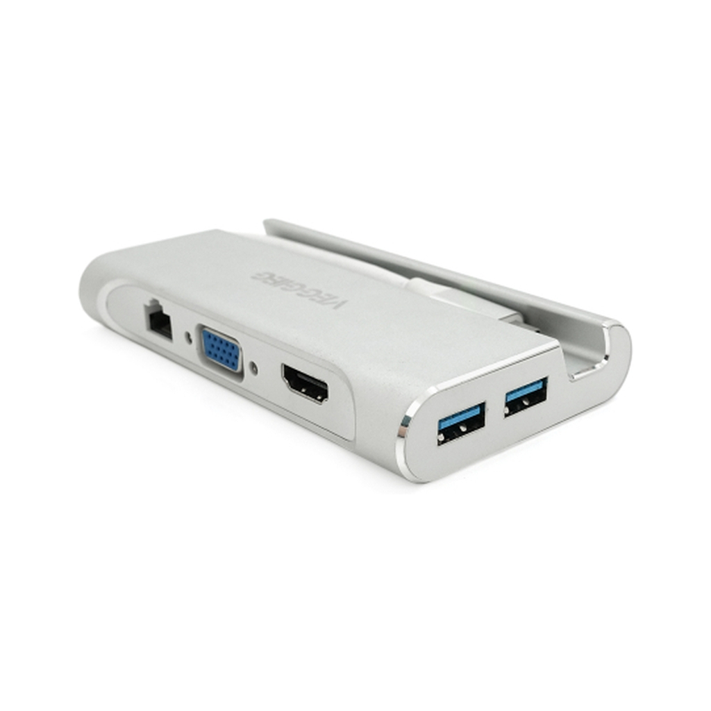 Концентратор VEGGIEG USB-C 5-in-1 USB-C + 3xUSB 3.0 + HDMI + RJ45 0.1m silver (TC07-S) - зображення 2