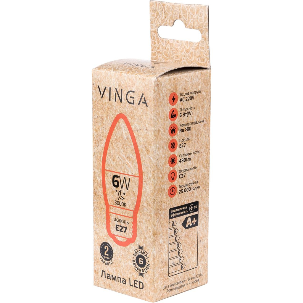 Лампочка Vinga VL-C37E27-63L - изображение 4