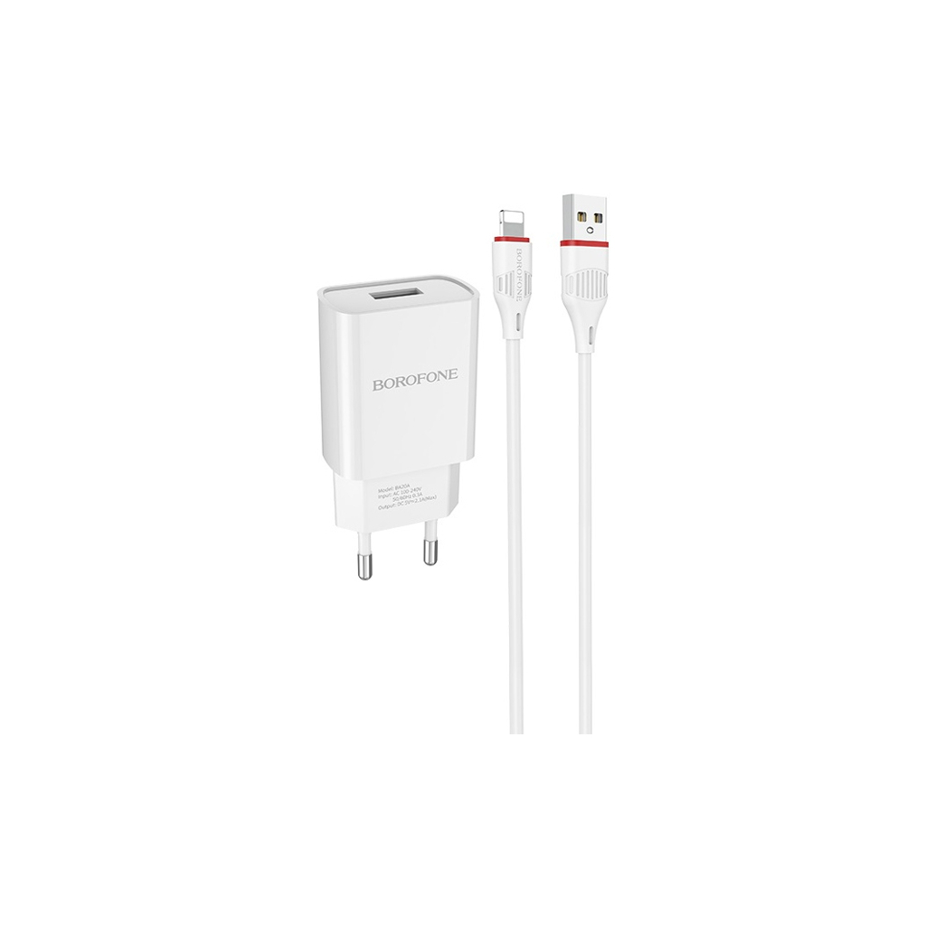 Зарядний пристрій BOROFONE BA20A Sharp charger set(Lightning) White (BA20ALW) - зображення 1