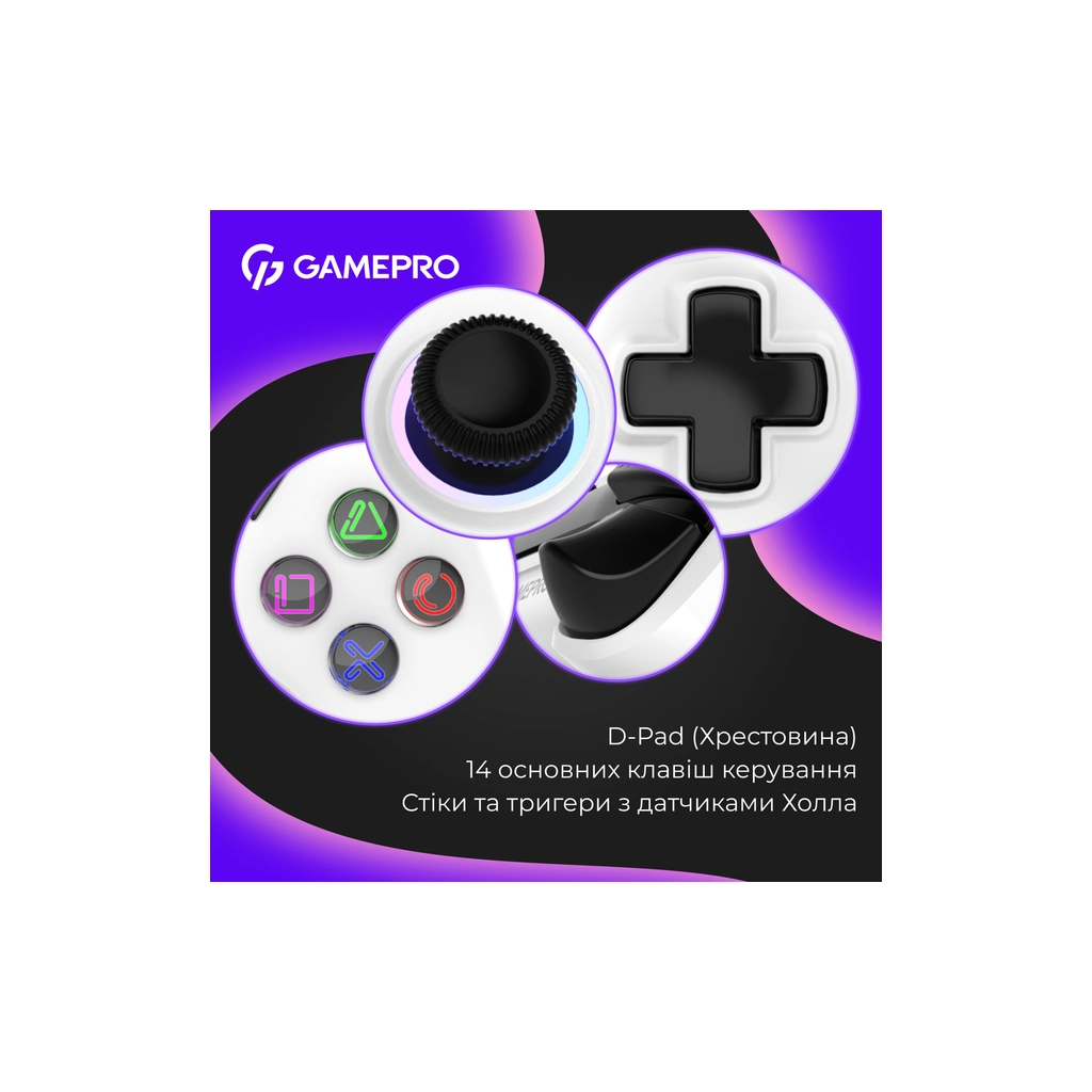 Геймпад GamePro GPS13W BT 5.3/USB/PC/iOS/Android/PS3/PS4 RGB White (GPS13W) - изображение 9