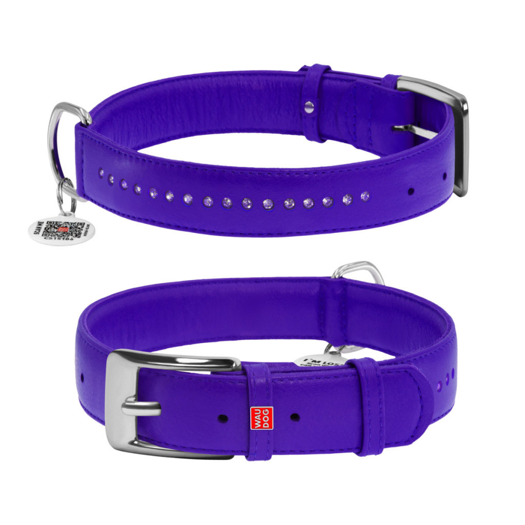 Нашийник для тварин WAUDOG Glamour з QR-паспортом, подвійний Ш 25 мм Д 38-49 см фіолетовий (38789) - зображення 1