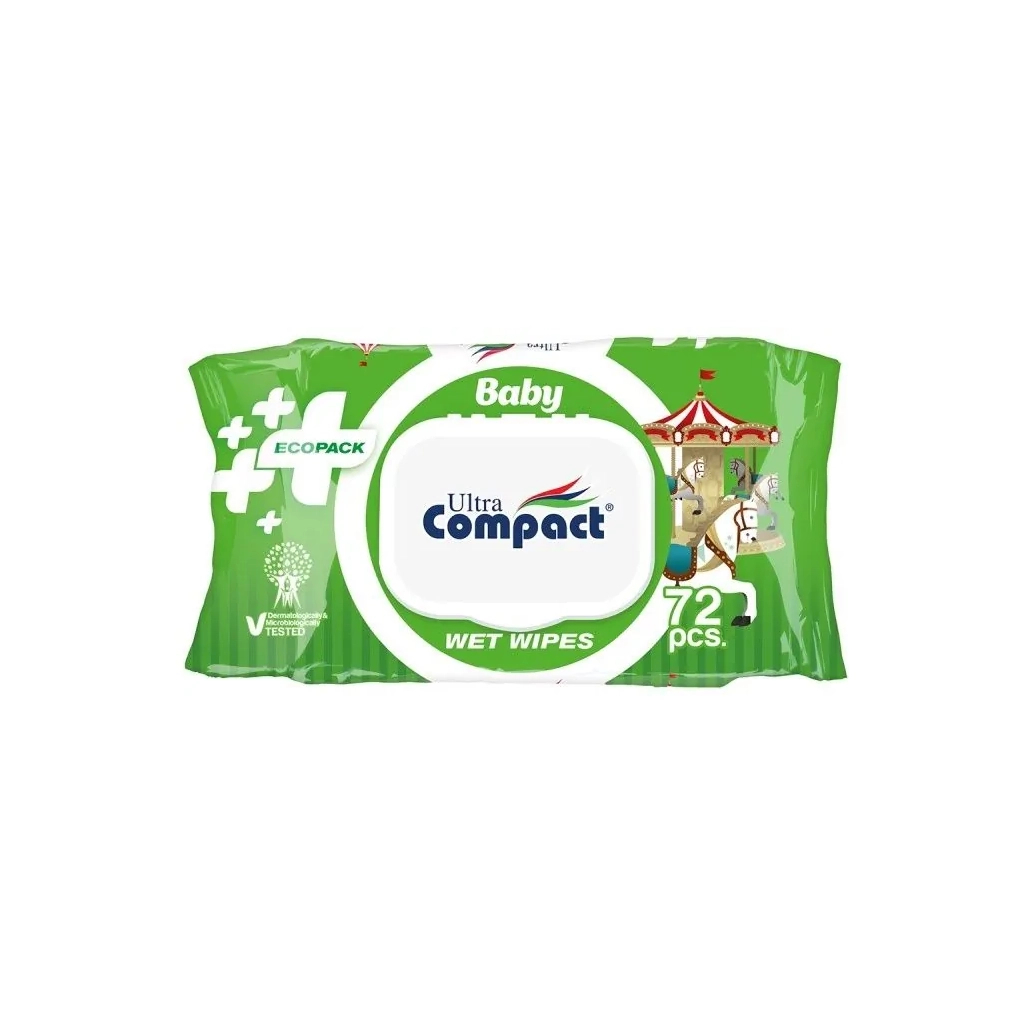 Дитячі вологі серветки Ultra Compact Ecopack з клапаном 3 пачки по 72 шт. (2000064264545) - зображення 1