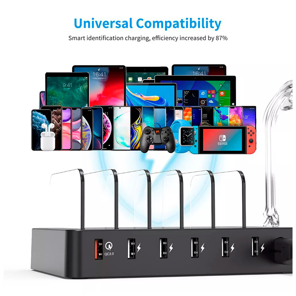 Зарядний пристрій Choetech 6xUSB 68W Charing Station (6хUSB-A) 2xMicroUSB 2xLighting 2xUCB-C (Q3008-EU-BK) - зображення 6