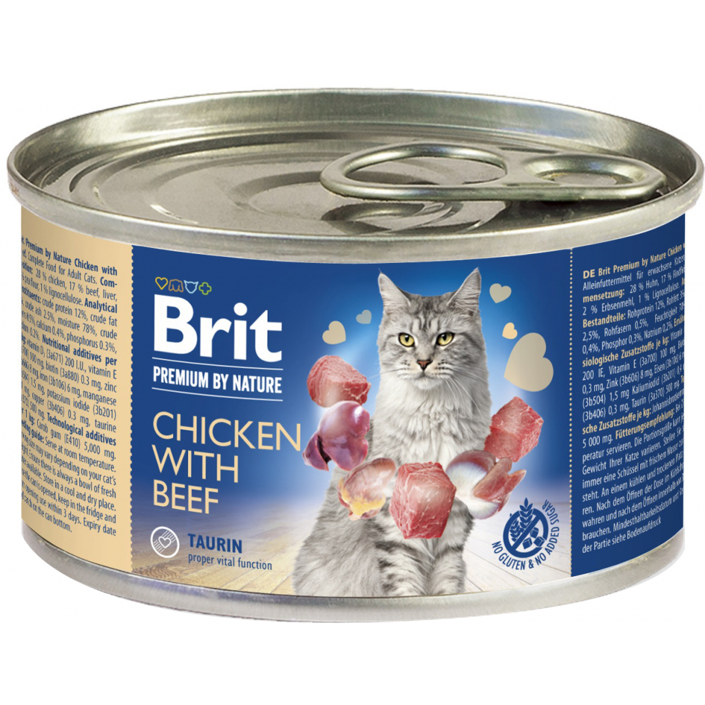 Паштет для котів Brit Premium by Nature Cat з куркою та яловичиною 200 г (8595602545018) - зображення 1