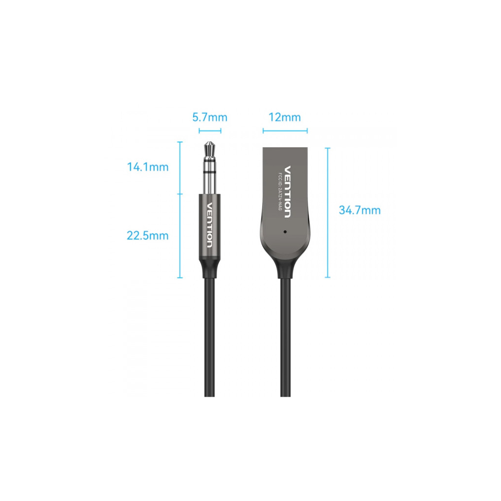 FM модулятор Vention AUX TRS 3.5мм USB Bluetooth 5.0 Coiled Cable 1.5M Gray Zinc (NAGHG) - изображение 5