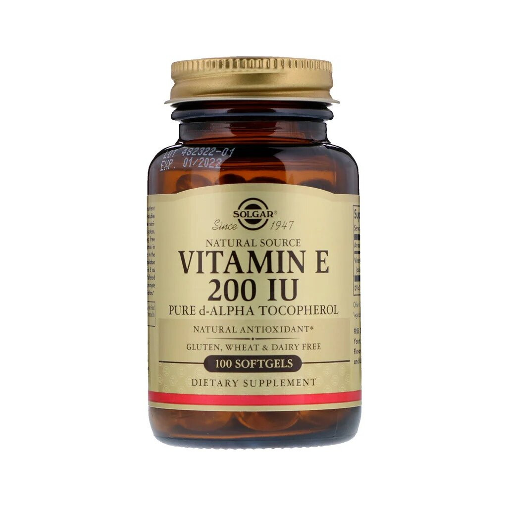 Вітамін Solgar Вітамін E, 200 МE, Vitamin E 200 IU, 100 желатинових капсул (SOL-03481) - зображення 1