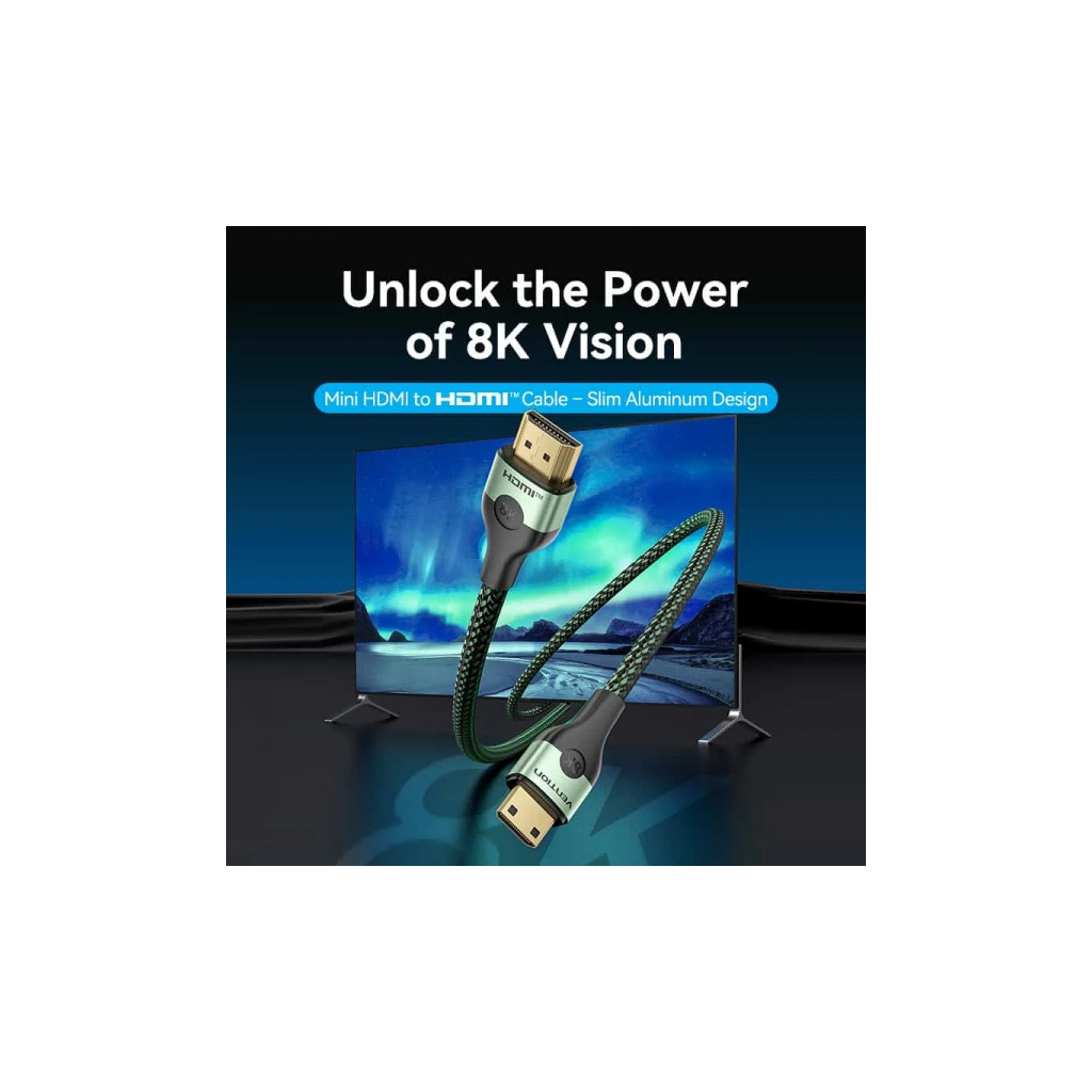 Кабель мультимедійний HDMI M to HDMI mini M 2.0m V2.1 8K 60Hz green VENTION (AGJGH) - picture 3