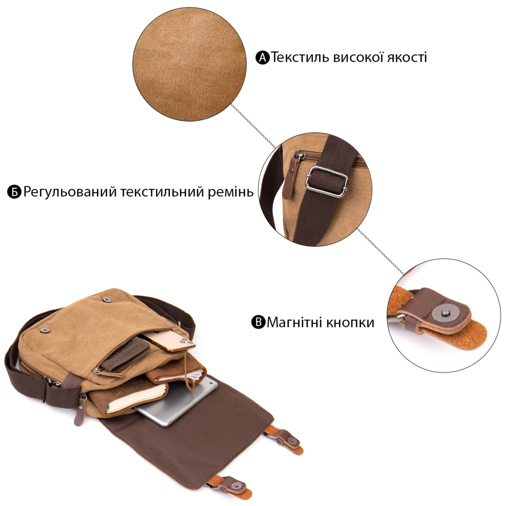 Сумка Vintage Текстильна Пісочна (20607) - зображення 11