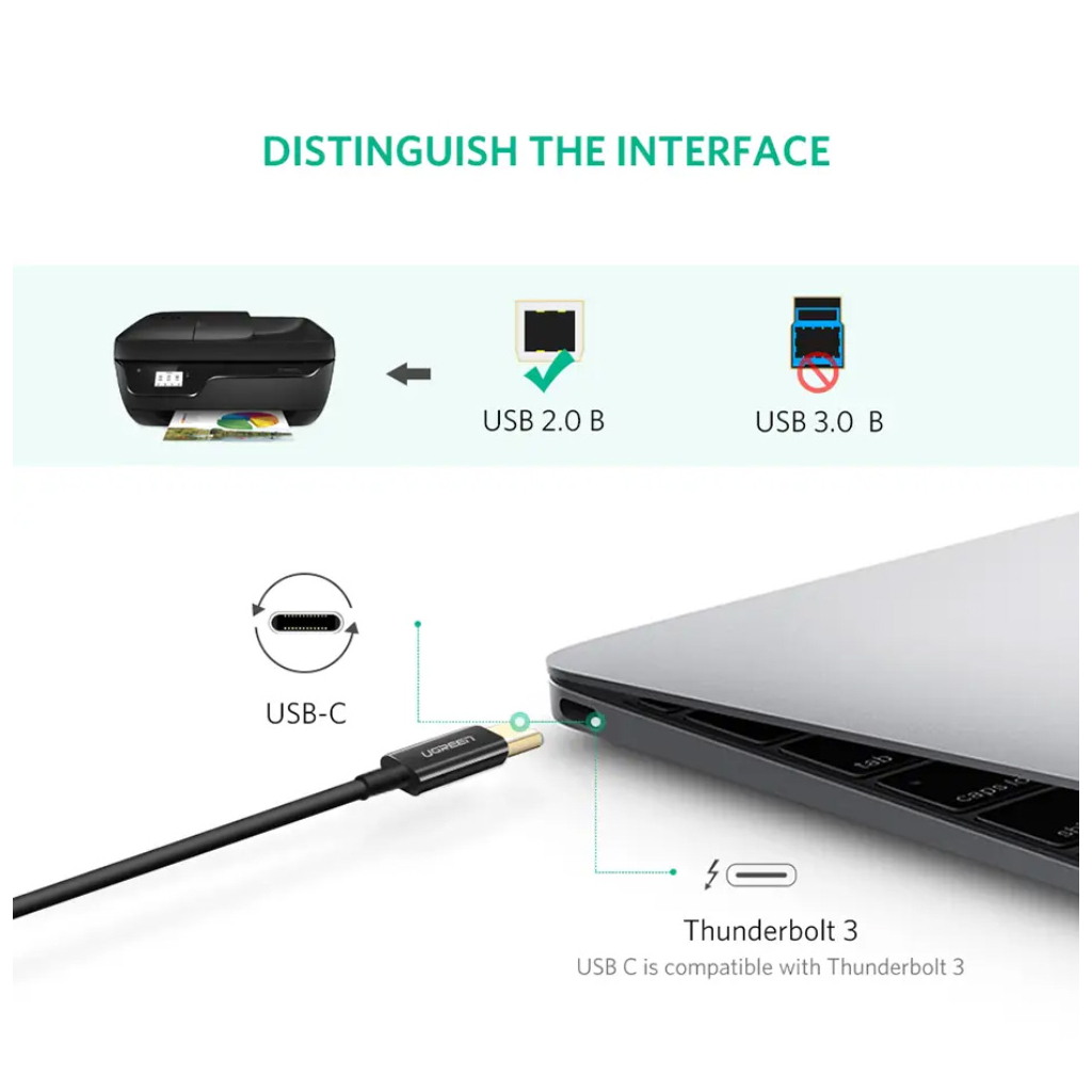 Кабель для принтера USB-C 2.0 to BM 2.0m US241 black Ugreen (50446) - зображення 3