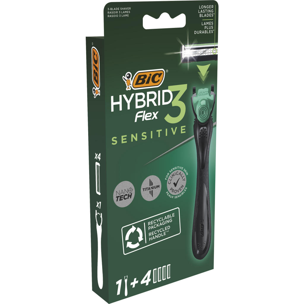 Бритва Bic Flex 3 Hybrid Sensitive з 4 змінними картриджами (3086123644977) - изображение 2