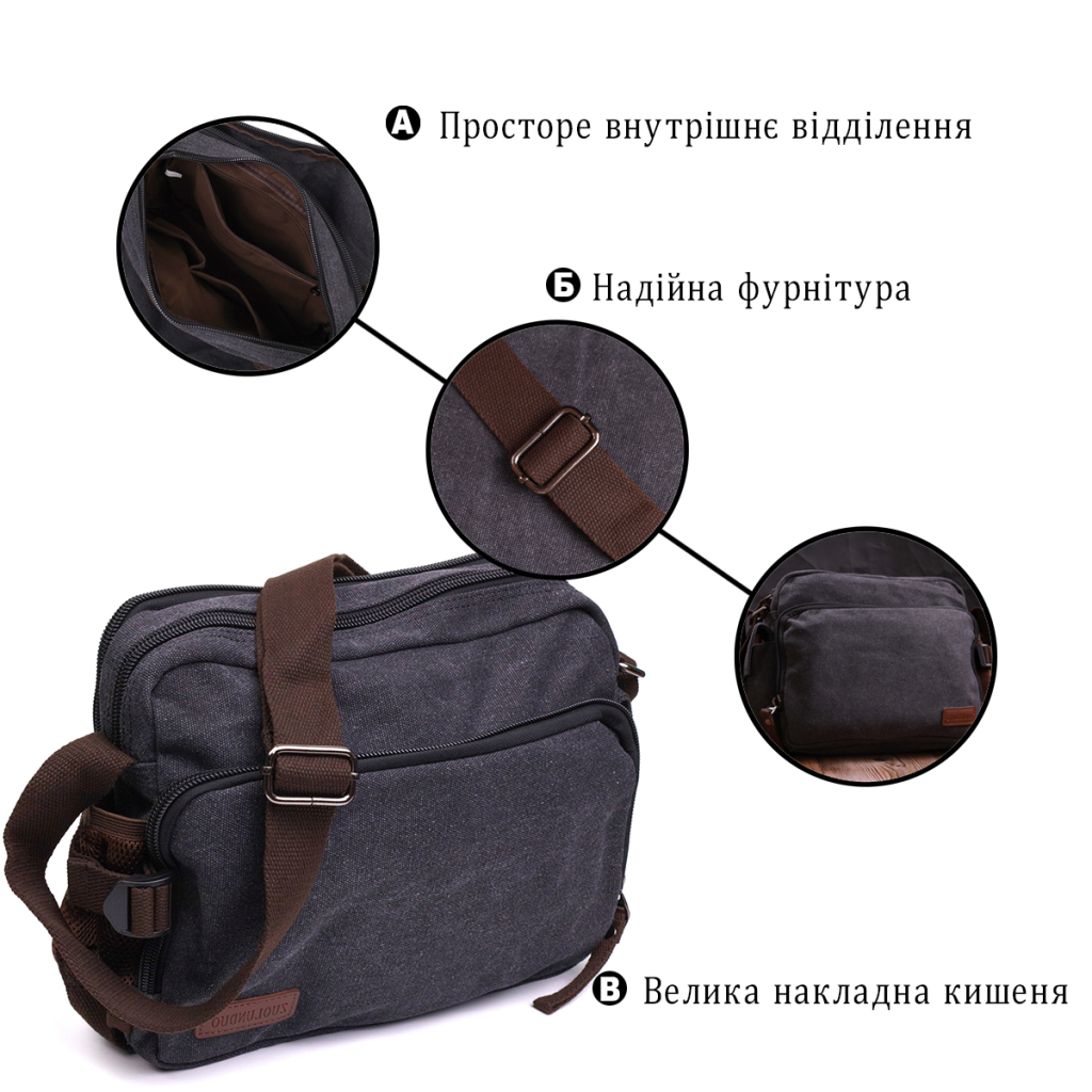 Сумка Vintage З текстилю Чорна (22204) - зображення 4