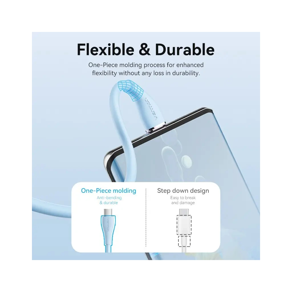 Дата кабель USB-C to USB-C 1.0m USB2.0 100W (20V/5A) Light Blue Silicone VENTION (TAWSF) - picture 10
