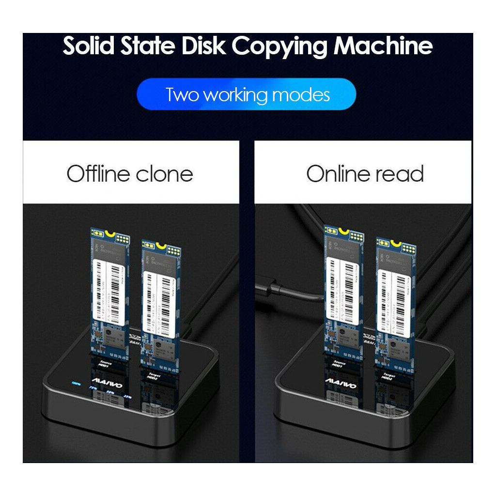 Док-станція для накопичувачів Maiwo 2*NVMe M.2 SSD Key M/B+M USB 3.1 Gen2 Type-C (K3016P) - зображення 8