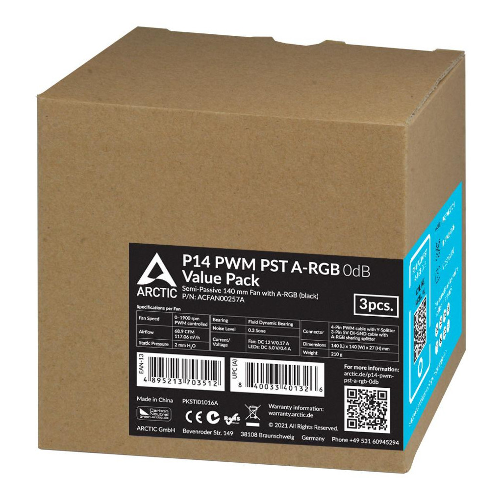 Кулер до корпусу Arctic P14 PWM PST A-RGB (3-fan pack ) (ACFAN00257A) - зображення 5