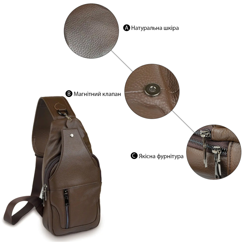 Сумка Vintage Шкіряна через плече Коричнева (14390) - зображення 5
