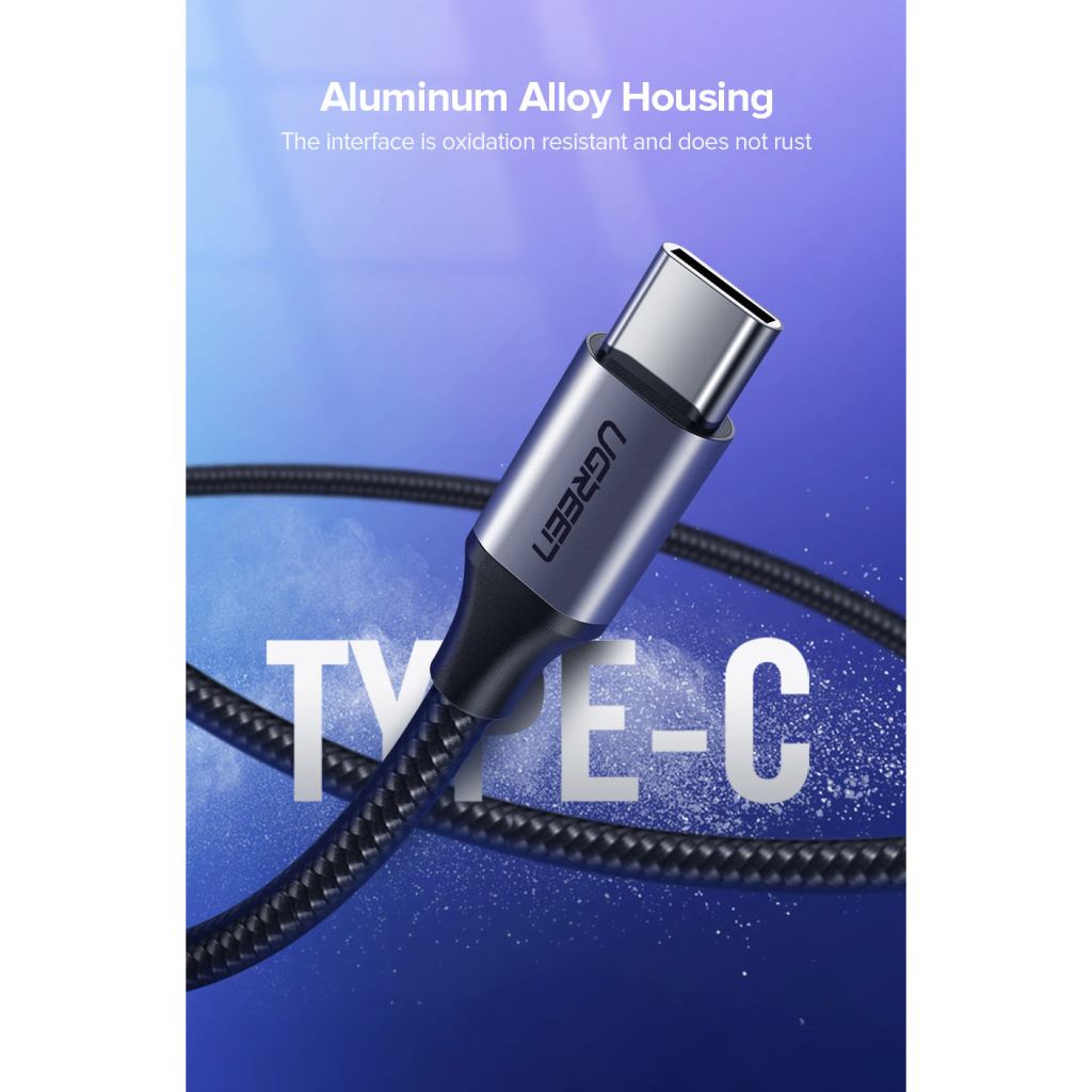 Дата кабель USB 2.0 AM to USB-C 0.25m 3A aluminum braid nickel plating black Ugreen (60124) - picture 4