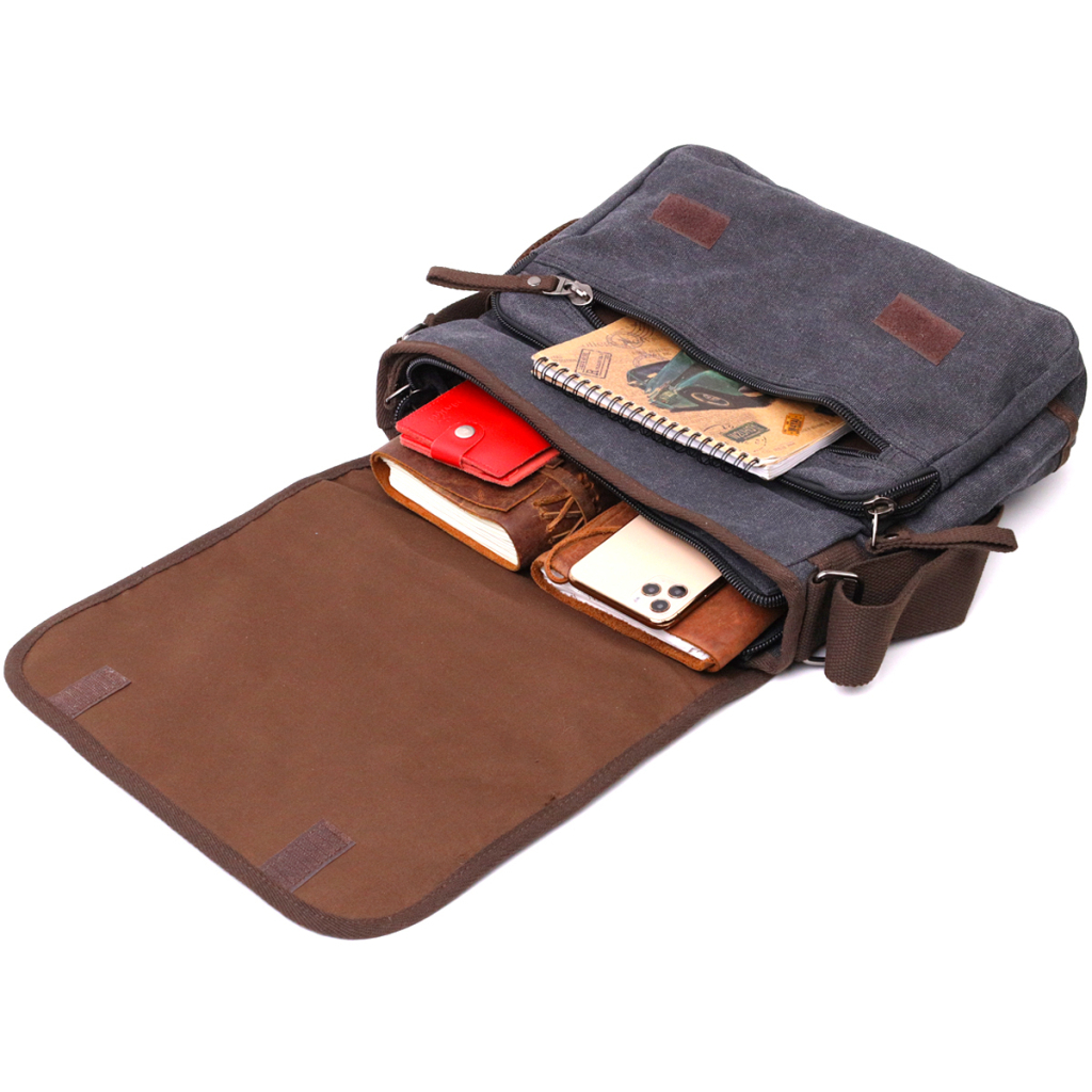 Сумка Vintage Через плече для ноутбука 13" із текстилю Чорна (22200) - зображення 8