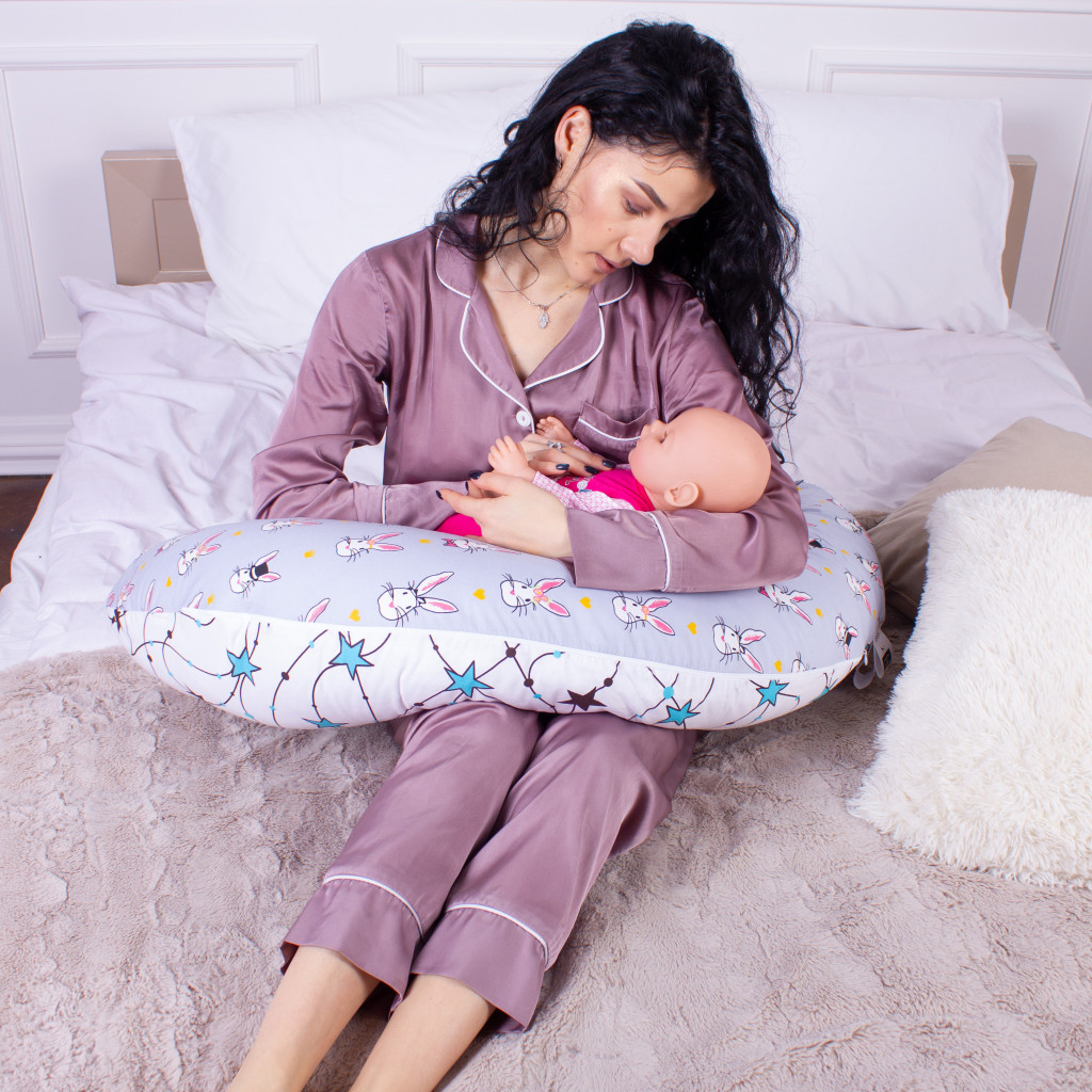 Подушка MirSon для вагітних та годування №8310 Print Line 17-0527 Bunnies Бязь 30х170х20 см (2200006200352) - изображение 8