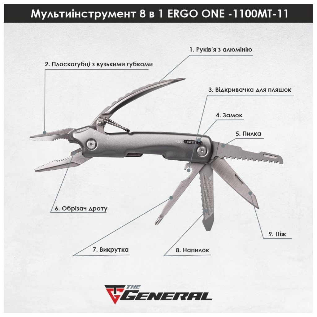 Мультитул TheGeneral Ergo One у чохлі графітовий (1100TG-11) - зображення 4