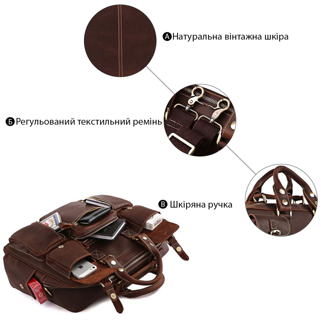Сумка Vintage Шкіряна Коричнева (14075) - зображення 4