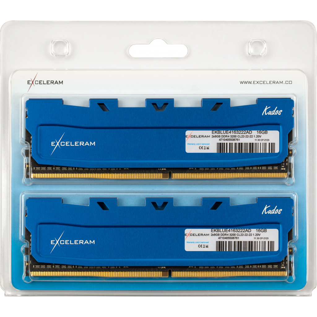 Модуль пам'яті для комп'ютера DDR4 16GB (2x8GB) 3200 MHz Blue Kudos eXceleram (EKBLUE4163222AD) - зображення 2