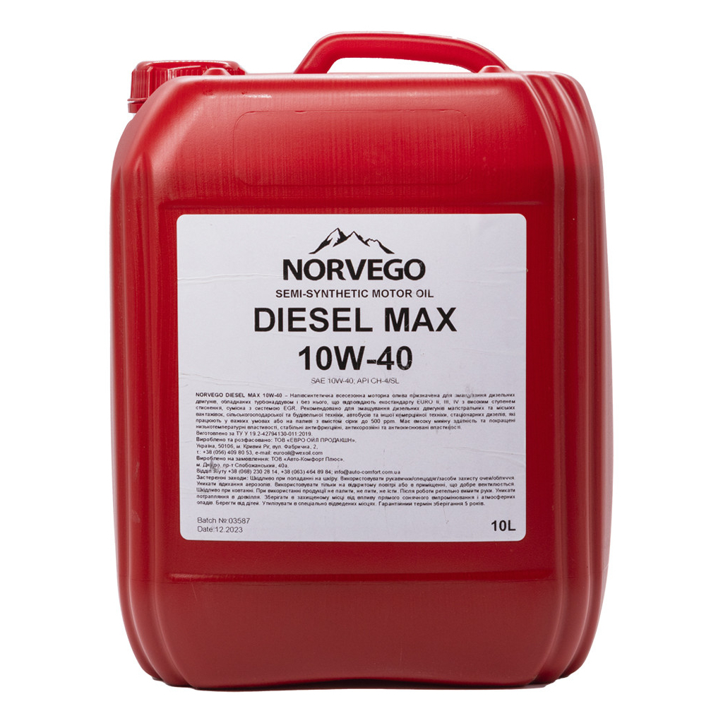 Моторна олива NORVEGO DIESEL MAX 10W40 10л - зображення 1