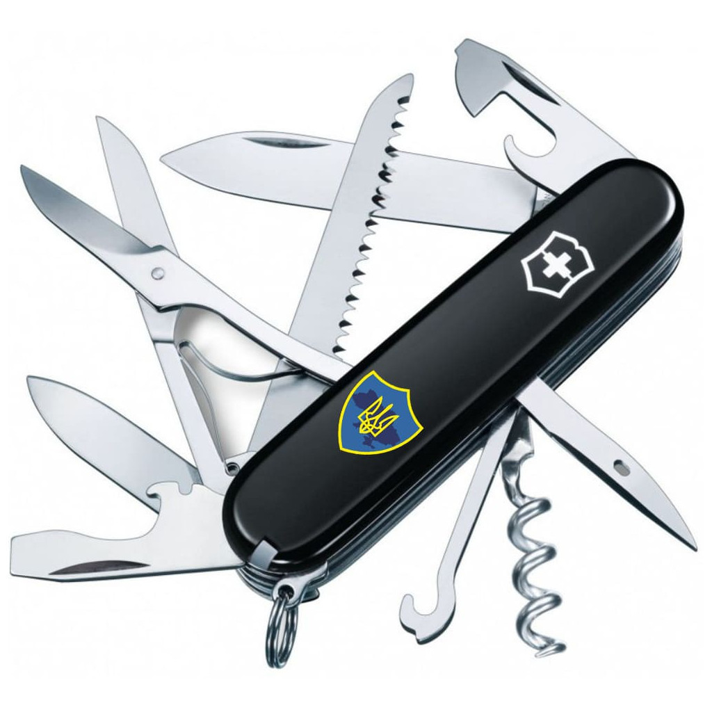Ніж Victorinox Huntsman Ukraine 91 мм Чорний Тризуб на щиті (1.3713.3_T1080u) - зображення 1