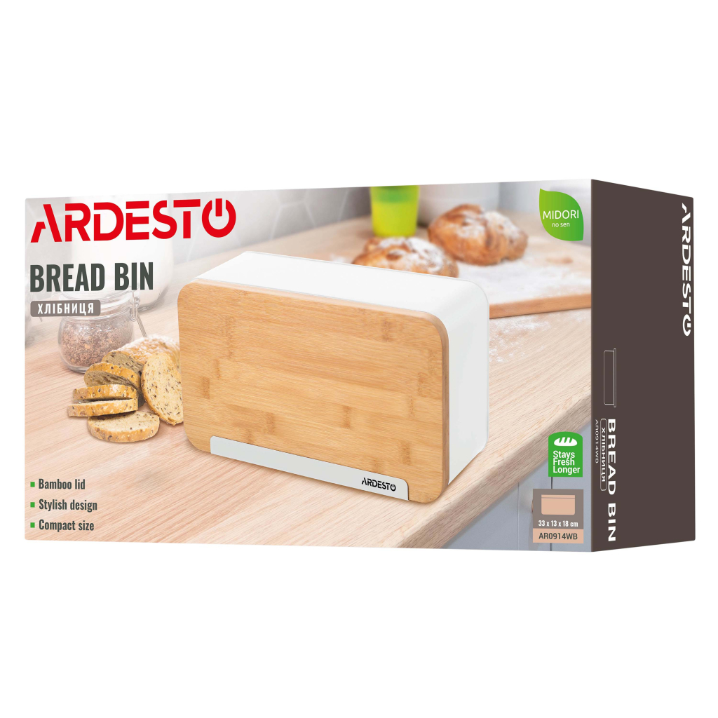 Хлібниця Ardesto Midori 33х13х18см, метал, бамбук, білий (AR0914WB) - зображення 11