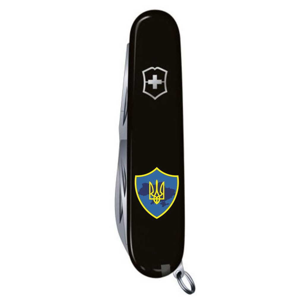 Ніж Victorinox Huntsman Ukraine 91 мм Чорний Тризуб на щиті (1.3713.3_T1080u) - зображення 4