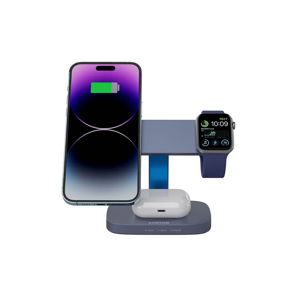 Зарядний пристрій Canyon wireless charger HEXAGON WCS-310 3in1 DarkGrey/Blue (CNS-WCS310DGBL) - зображення 5