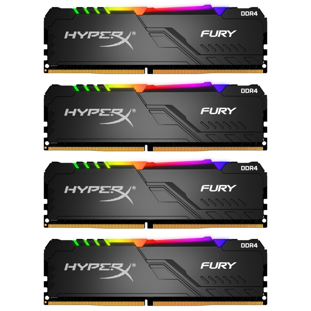 Модуль пам'яті для комп'ютера DDR4 128GB (4x32GB) 3200 MHz HyperX Fury RGB Kingston Fury (ex.HyperX) (HX432C16FB3AK4/128) - зображення 1